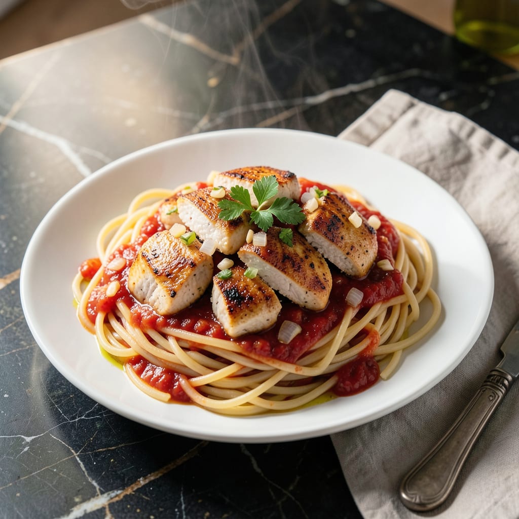 Comprehensive chicken spaghetti with marinara sauce recipe visual reference