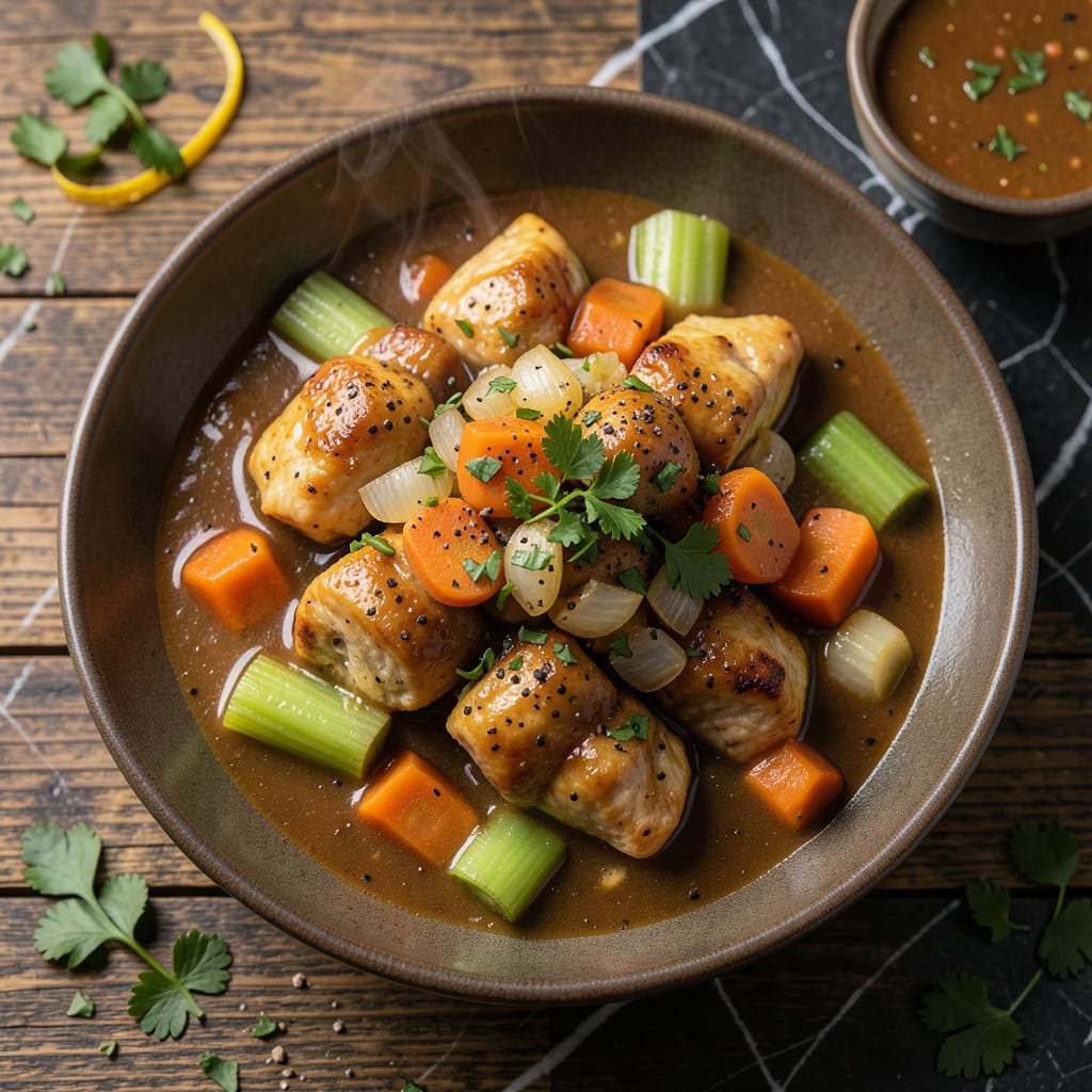 chicken stew sauce recipe illustration with key details