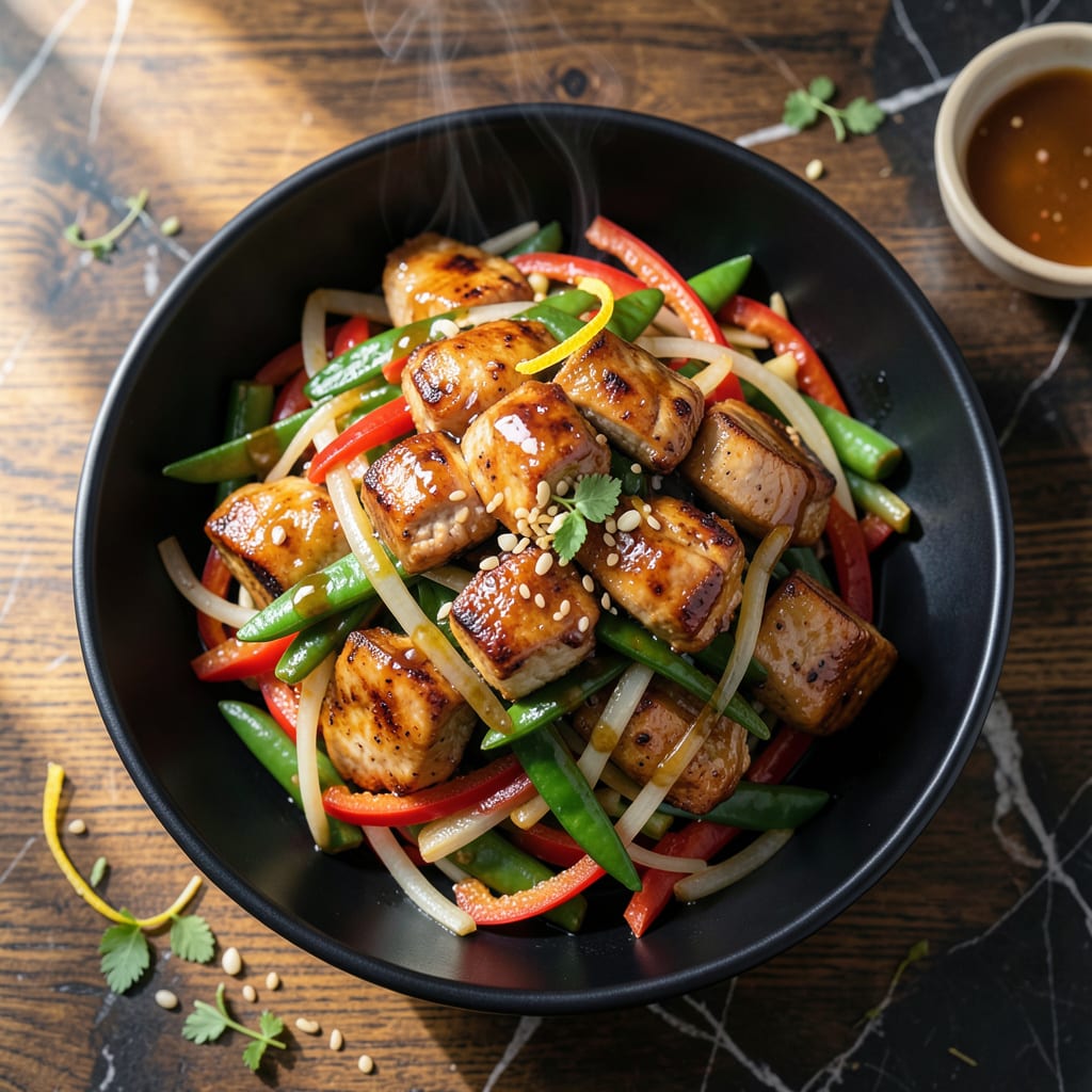 chicken stir fry recipe no soy sauce illustration with key details