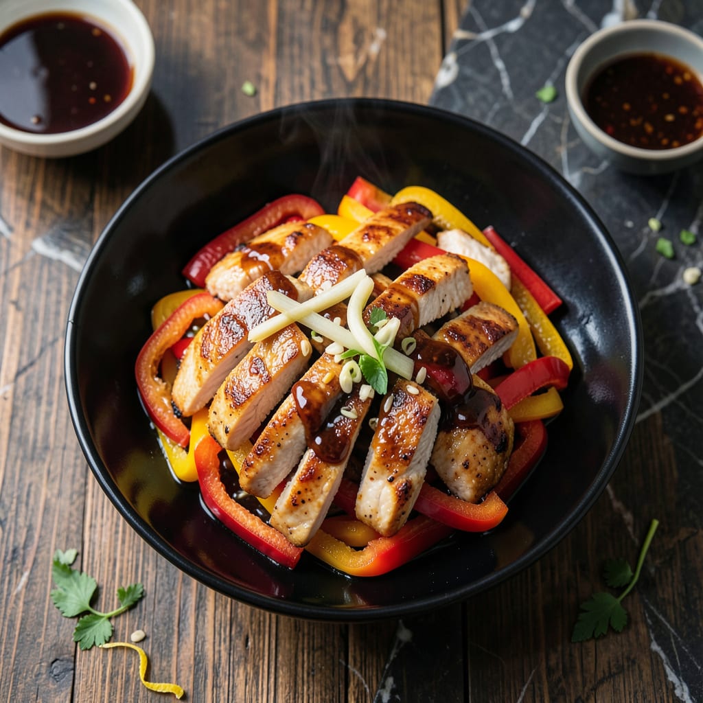 Complete chicken stir fry recipe with soy sauce and brown sugar overview image