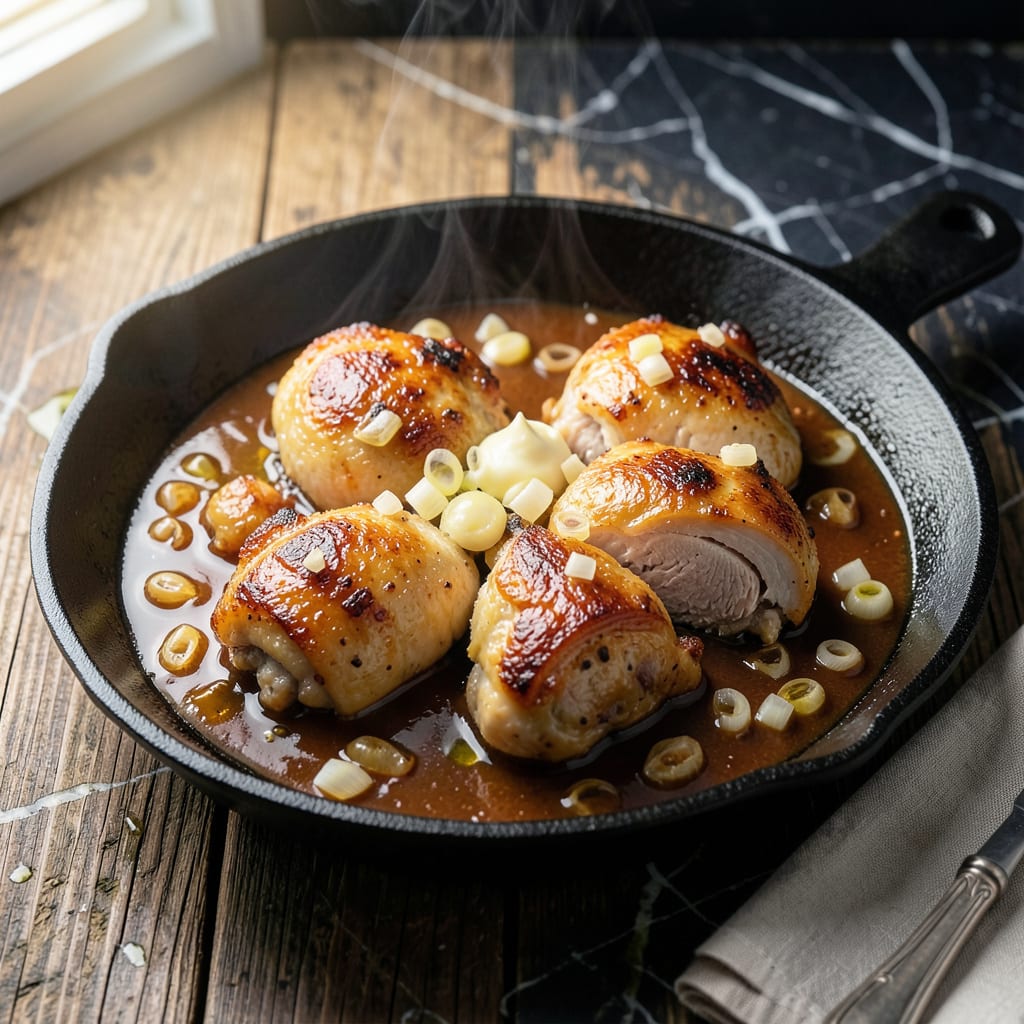 Visual representation of chicken thigh pan sauce recipe