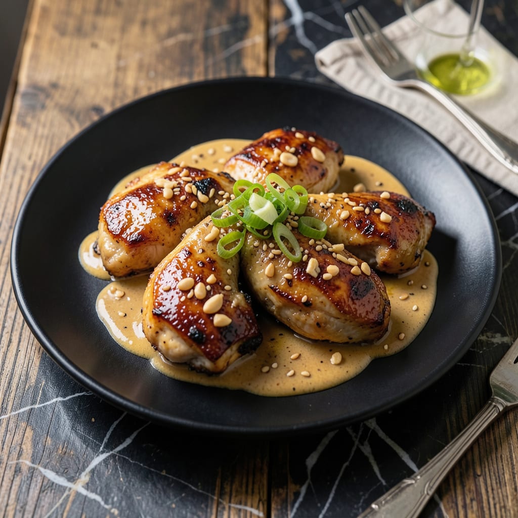 Complete chicken thighs with peanut sauce recipe overview image