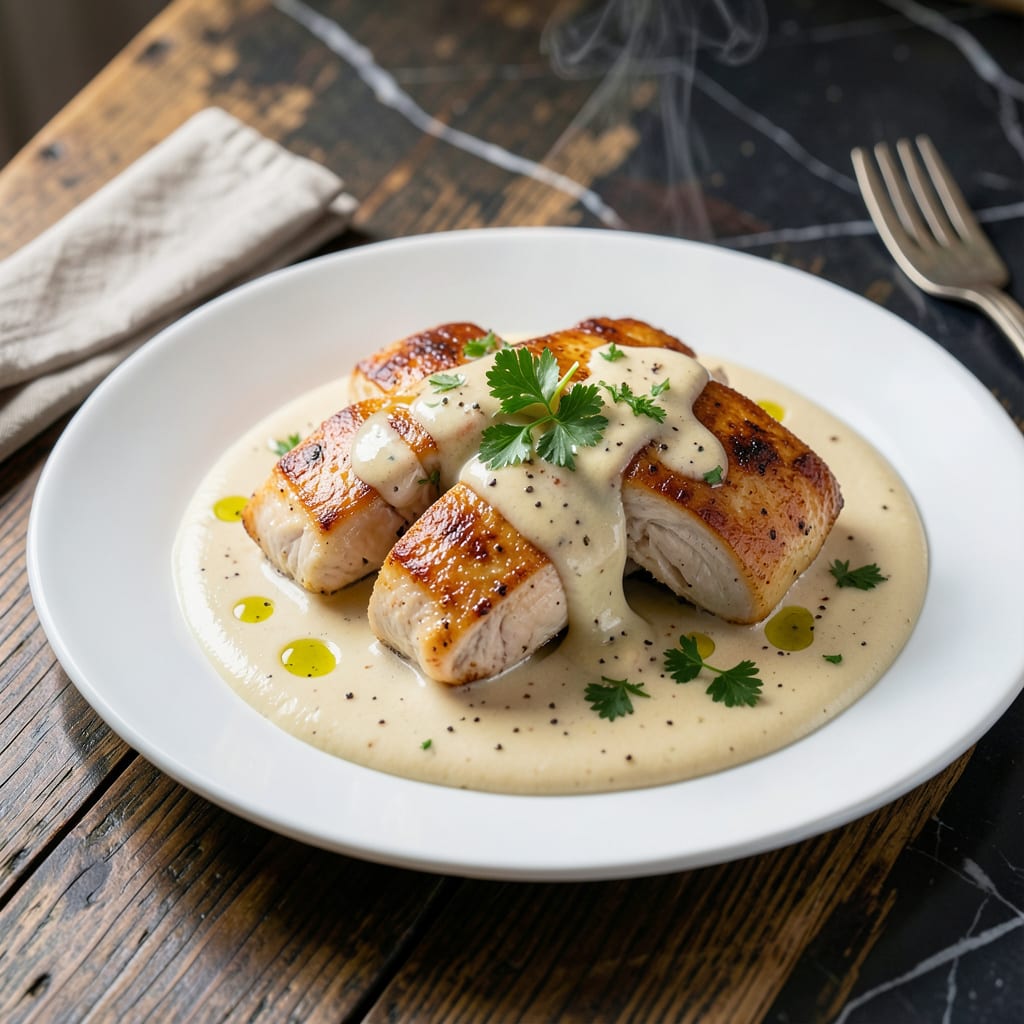 Complete chicken white cream sauce recipe overview image