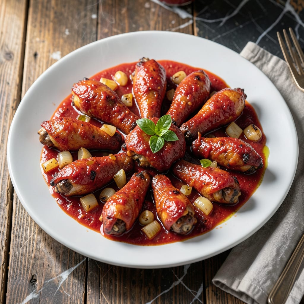 chicken wings in tomato sauce recipe example with annotations