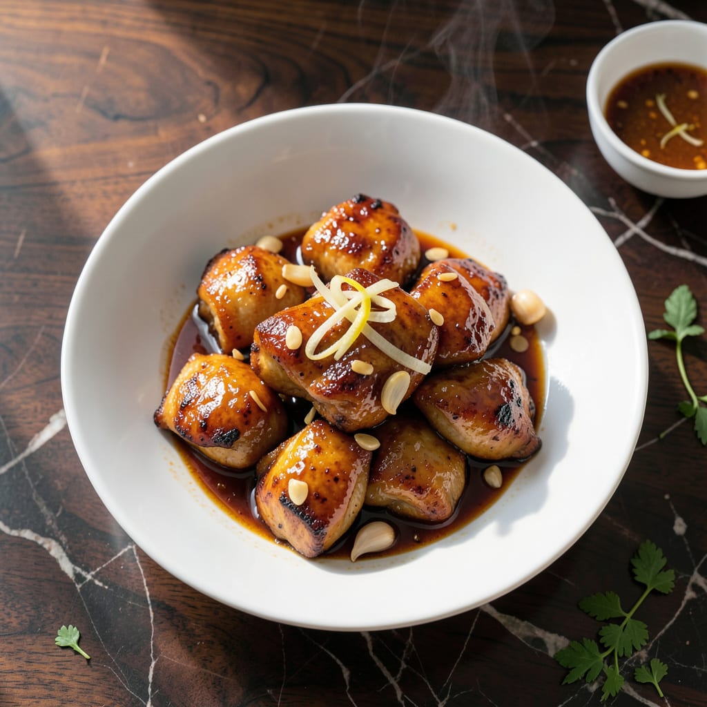 chicken with garlic sauce chinese takeout recipe illustration with key details