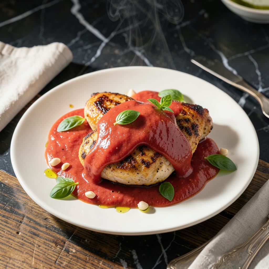 Visual representation of chicken with tomato cream sauce recipe