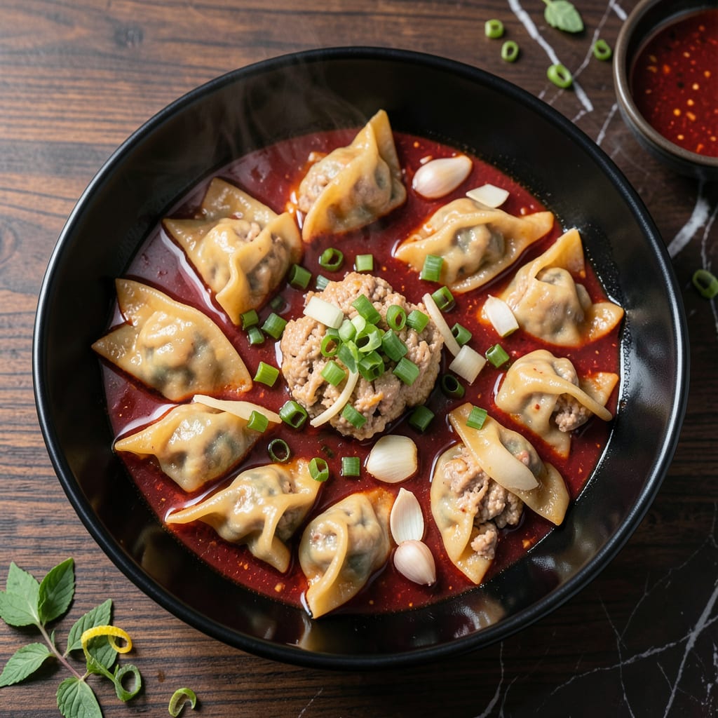 Chicken Wontons in Spicy Chili Sauce Recipe: Crispy Dumplings With Bold Heat