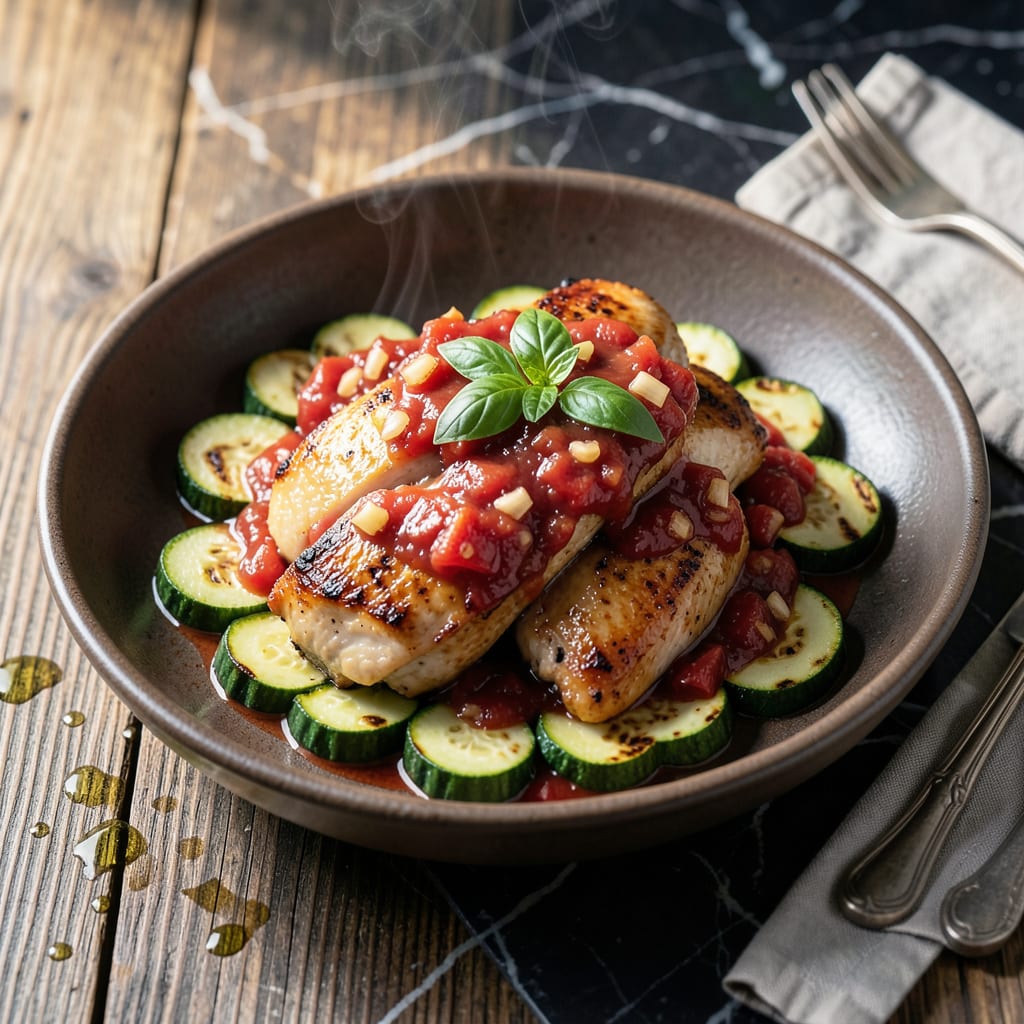 Visual representation of chicken zucchini tomato sauce recipe