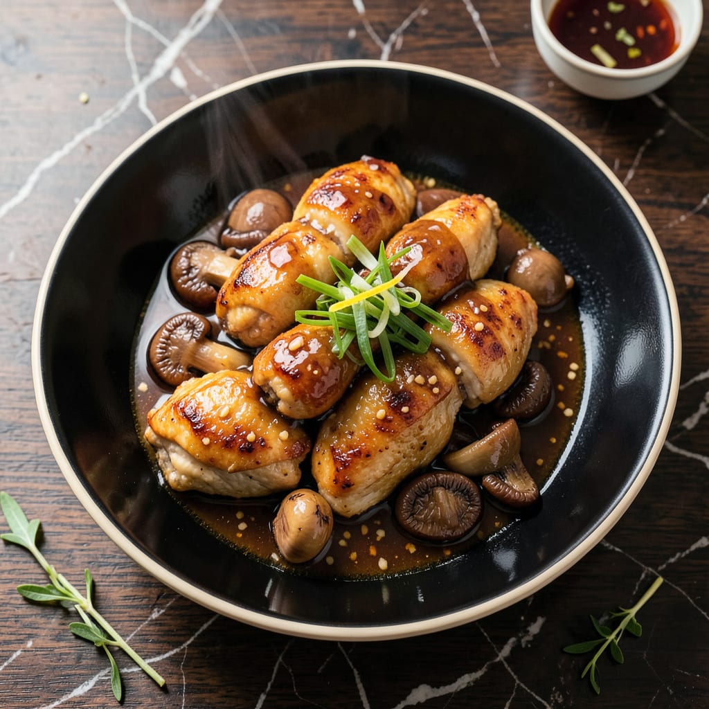 Visual representation of chinese chicken and mushroom in oyster sauce recipe