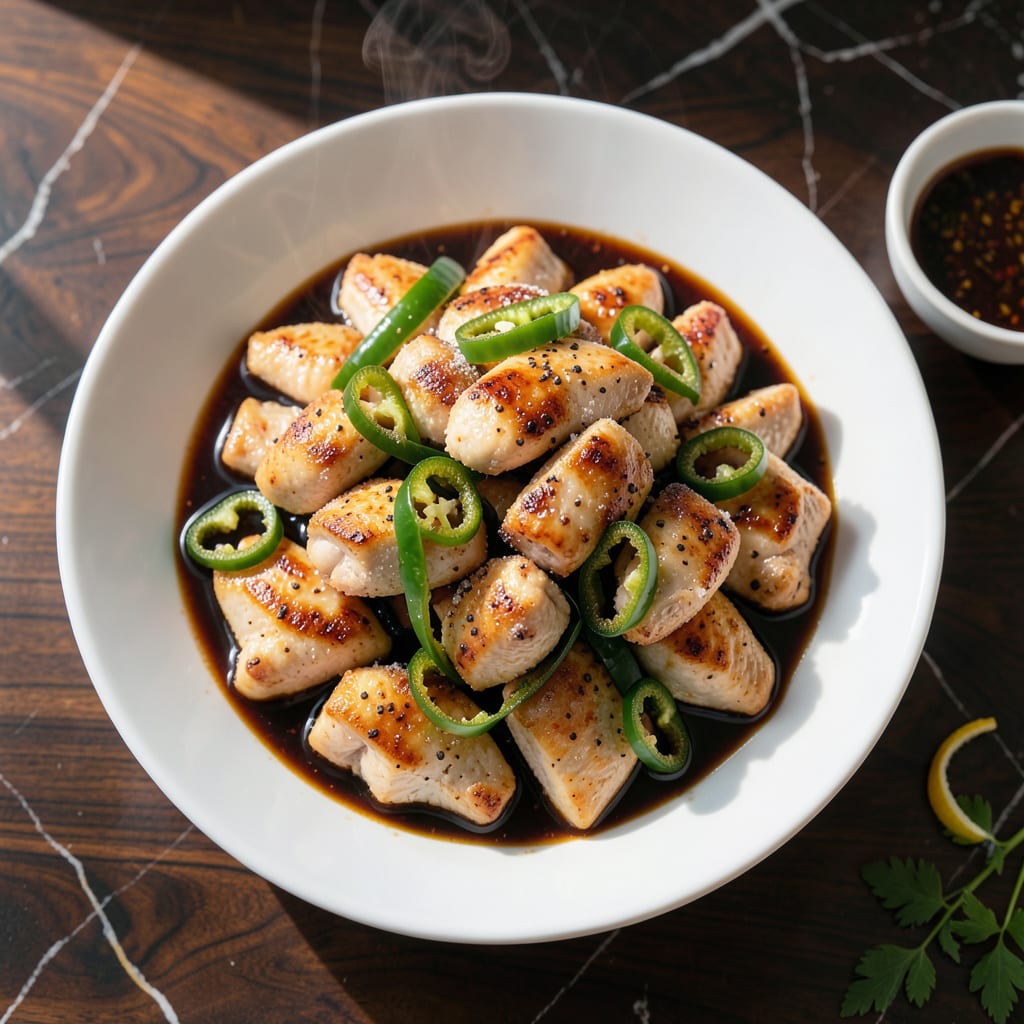 Visual representation of chinese chicken black pepper sauce recipe