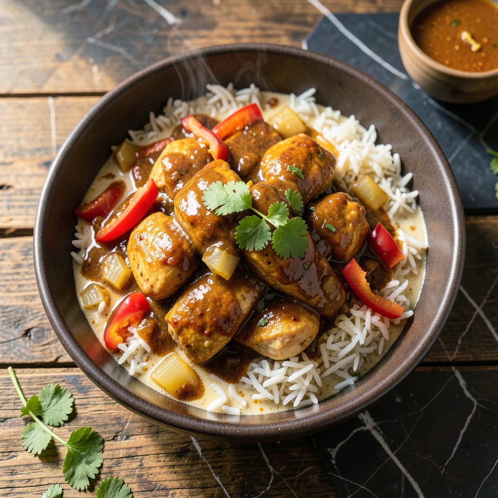 Complete coconut chicken curry slow cooker recipe overview image