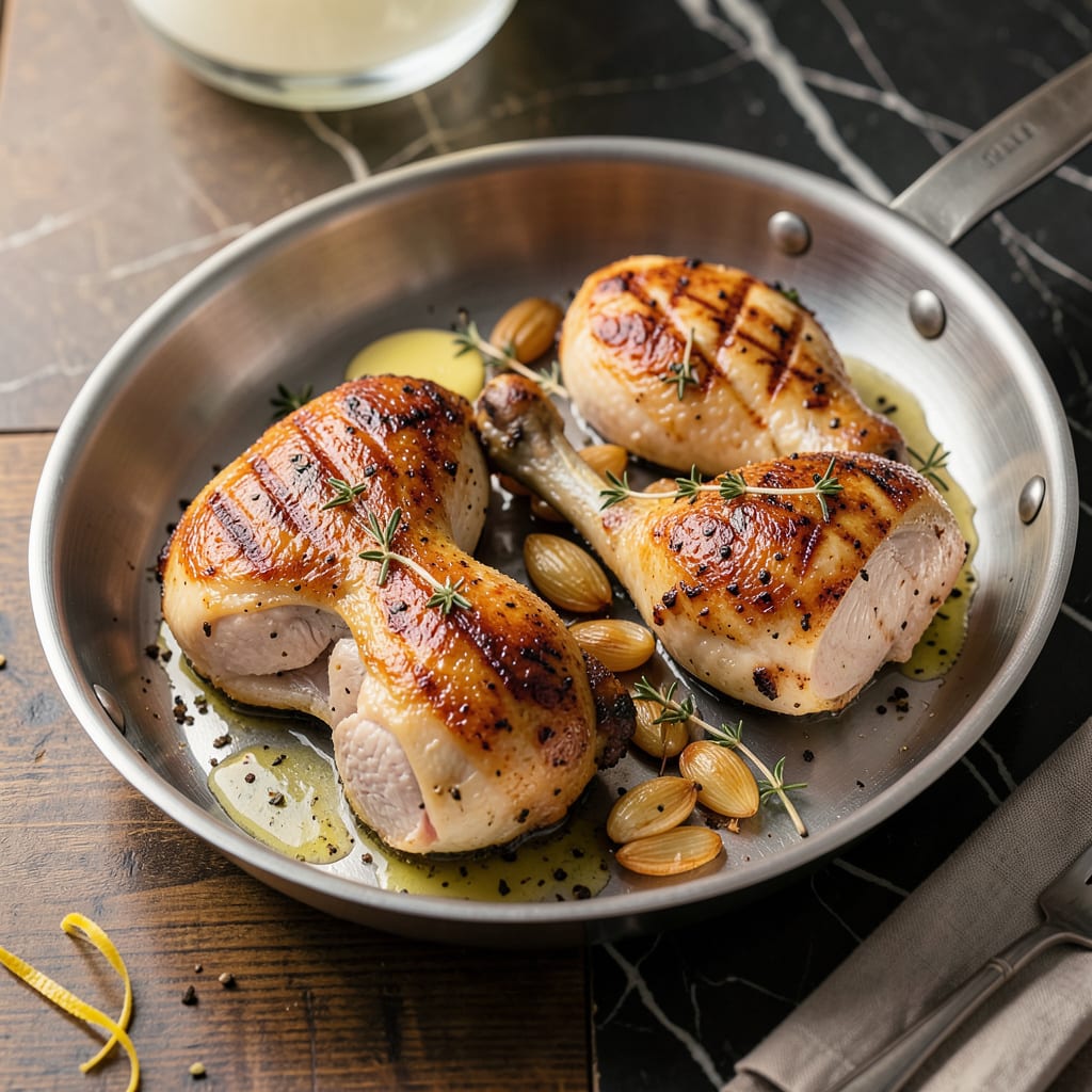 cooking chicken in stainless steel pan example with annotations