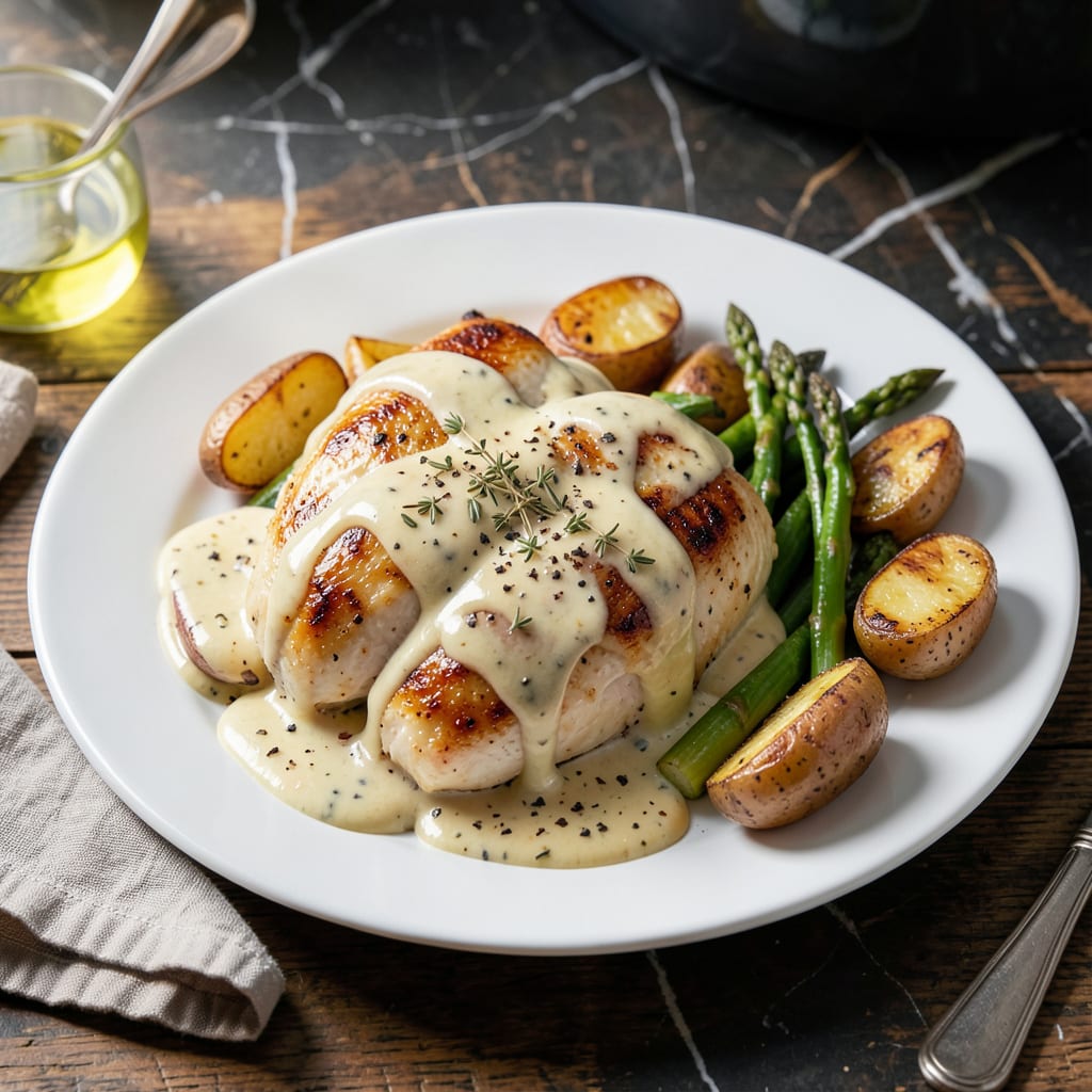 Visual representation of crock pot boursin chicken recipe