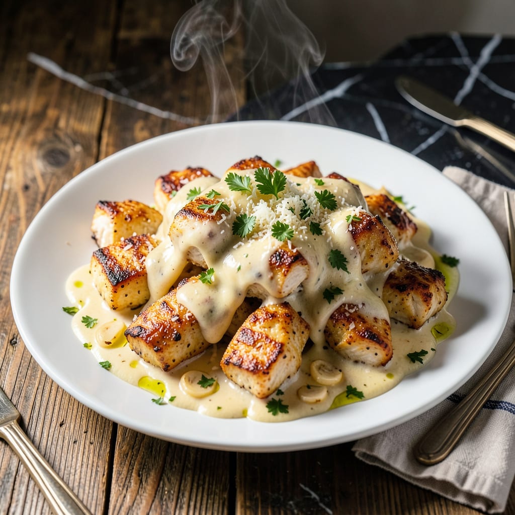 Visual representation of crock pot cajun chicken alfredo recipe