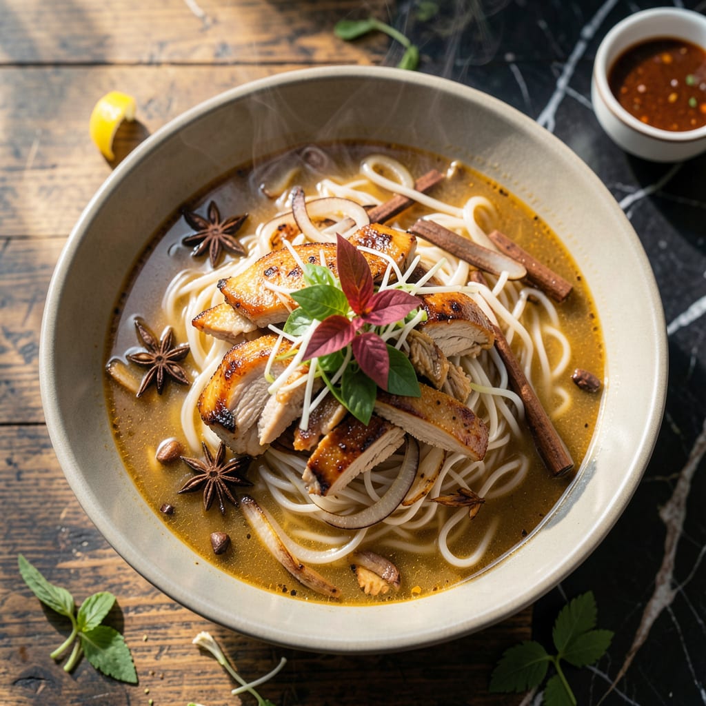 crock pot chicken pho recipe illustration with key details