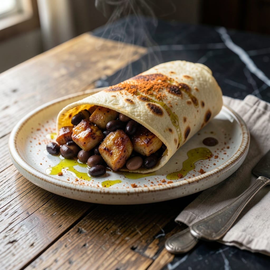 Bean and Chicken Burrito Recipe: Spiced Beans and Tender Chicken Wrapped Tight Bean and Chicken Burrito Recipe: Spiced Beans and Tender Chicken Wrapped Tight