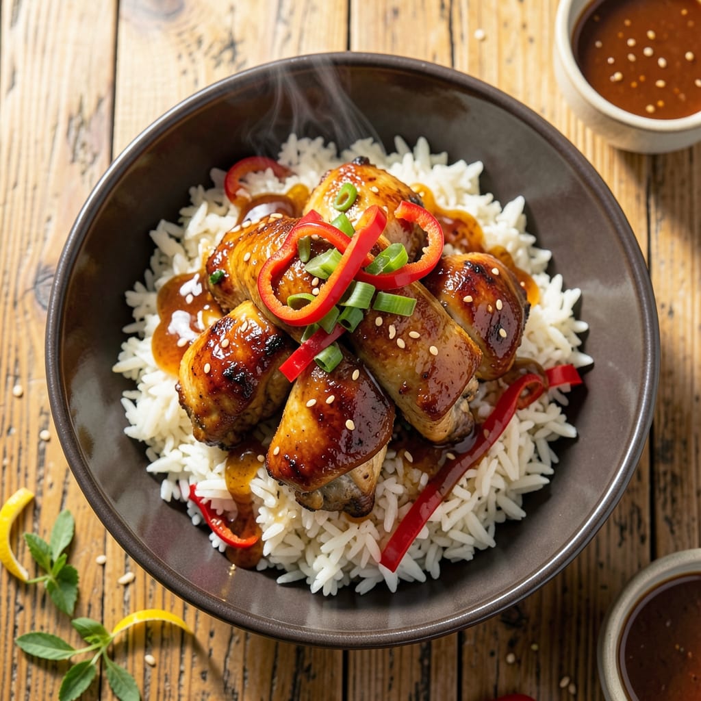 Hot Honey Chicken and Rice Bowl Recipe: Sweet Heat Over Fluffy Grains
