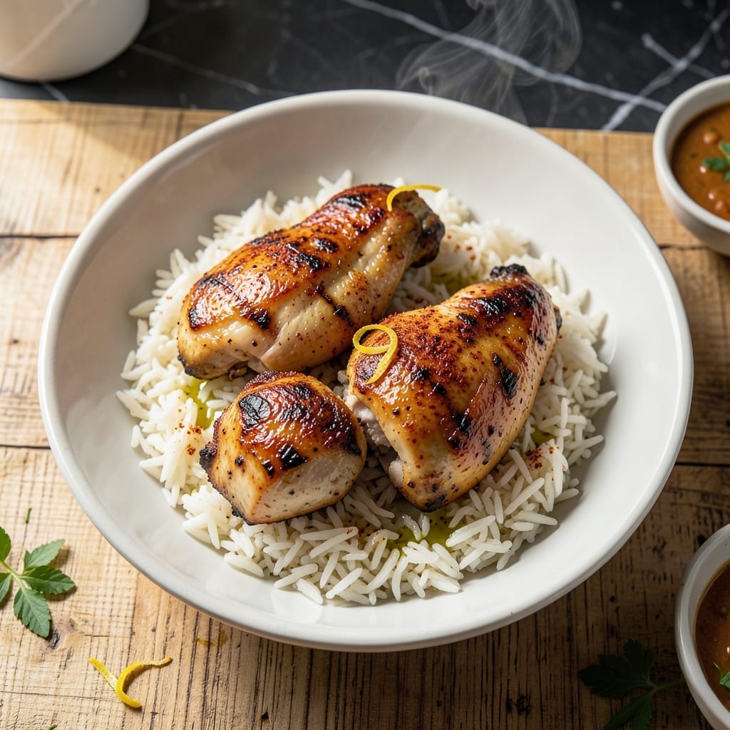 Grilled Chicken And White Rice Recipe: Smoky Char With Steamed Perfection