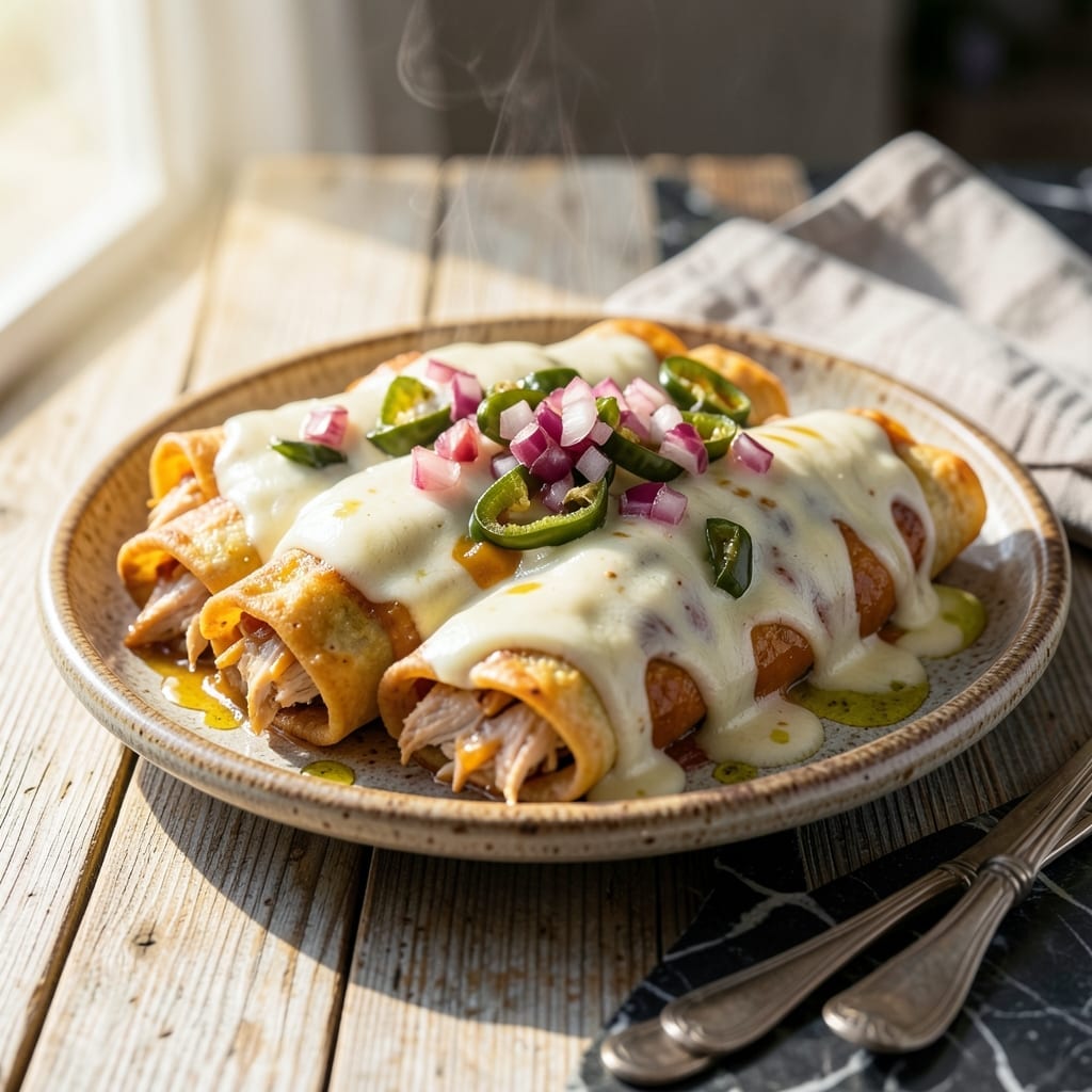 Queso Chicken Enchilada Recipe: Cheesy Tex-Mex Layers in One Pan