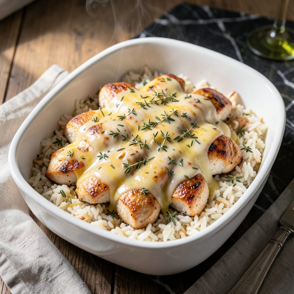 Cheese Chicken Baked Rice Recipe: Melty Pockets Over Fluffy Grains