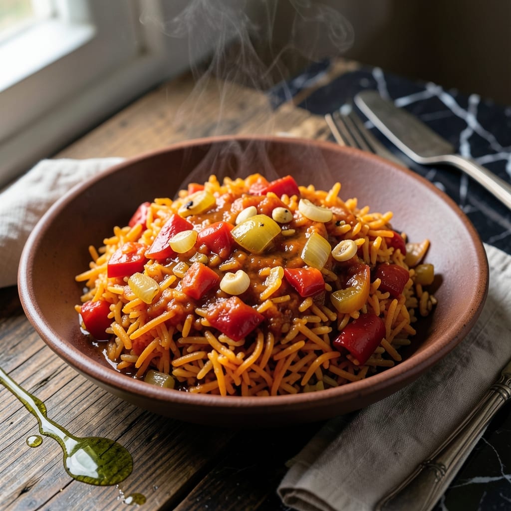 Jollof Rice Recipe Vegetarian: Smoky Tomato and Peppers with Fluffy Basmati