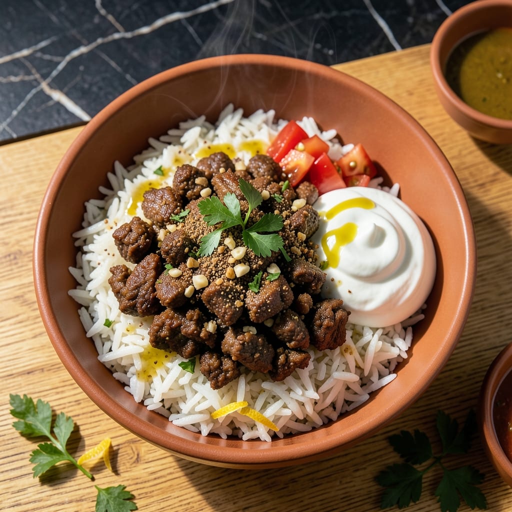Ground Lamb Rice Bowl Recipe: Mediterranean Spice With Herbed Yogurt Ground Lamb Rice Bowl Recipe: Mediterranean Spice With Herbed Yogurt