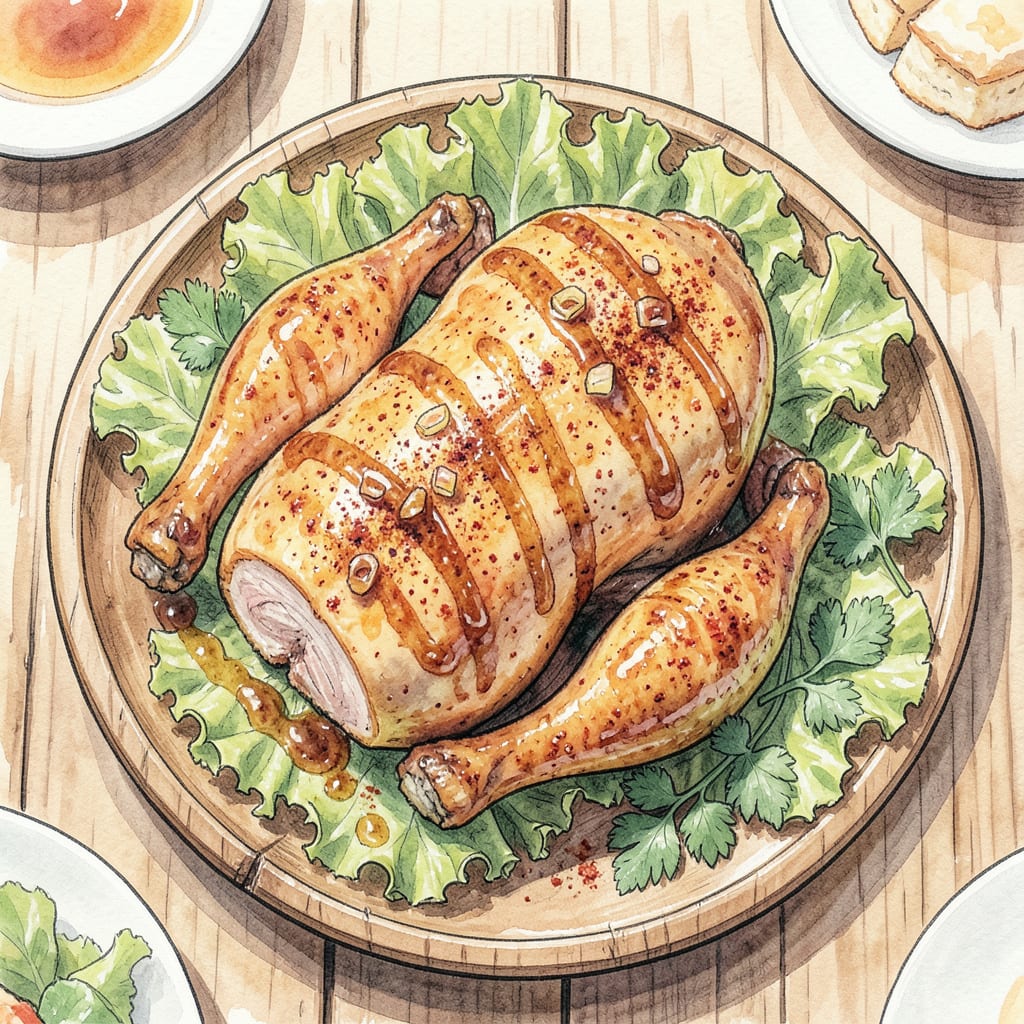 Complete deep fried whole chicken recipe overview image