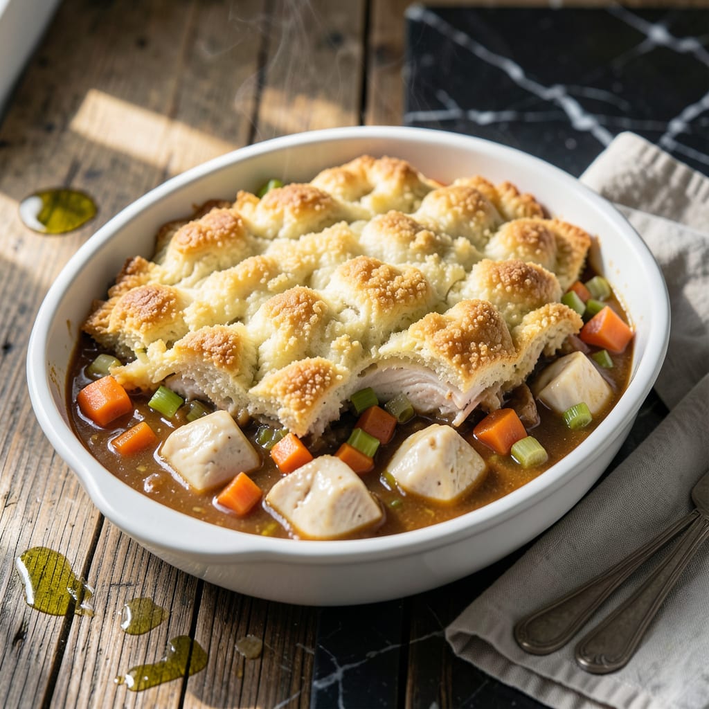 drop biscuit chicken pot pie recipe example with annotations