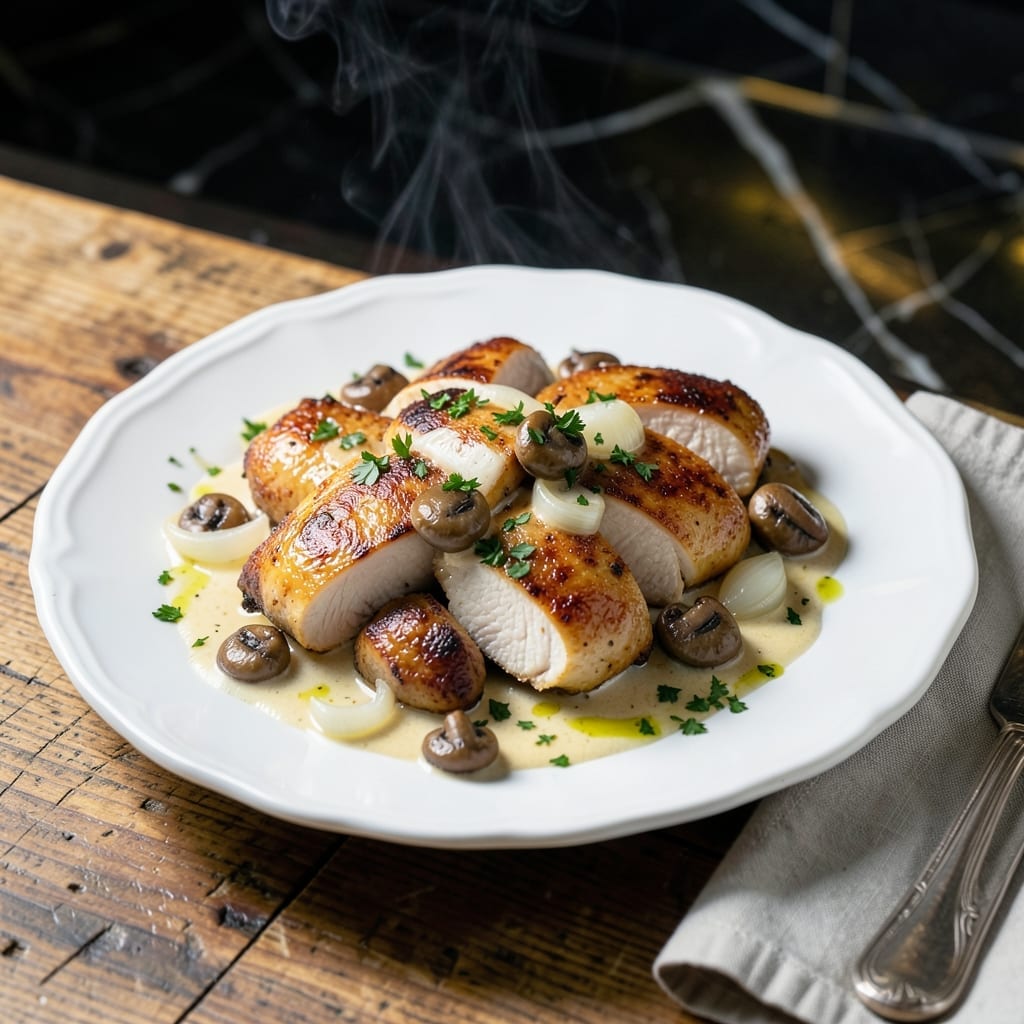 Chicken Fricasse Recipe: White Wine and Mushroom Velouté Chicken Fricasse Recipe: White Wine and Mushroom Velouté
