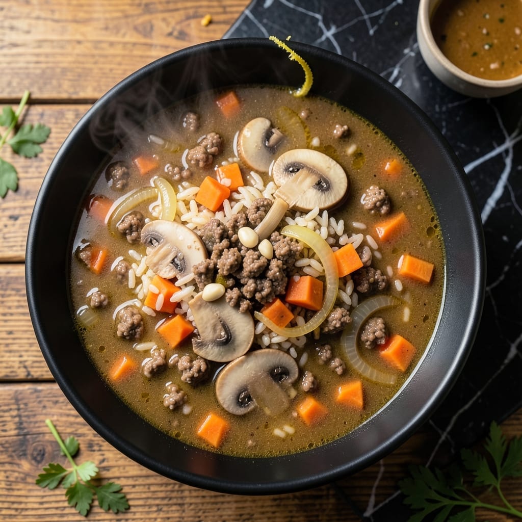 Ground Beef Rice Mushroom Soup Recipe: Umami-Rich Bowl of Heartiness Ground Beef Rice Mushroom Soup Recipe: Umami-Rich Bowl of Heartiness