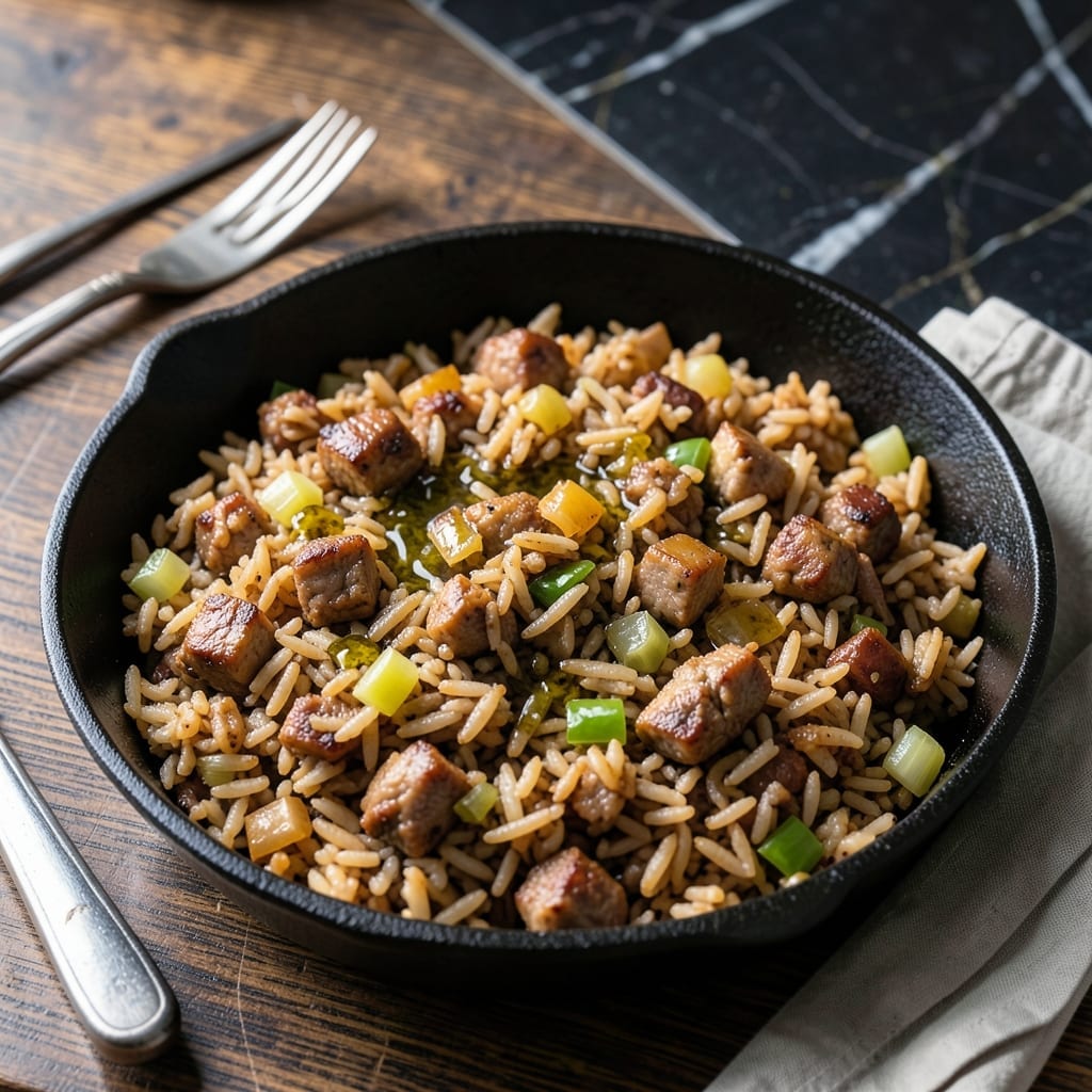 Louisiana Dirty Rice Recipe: Cajun-Spiced Ground Meat with Fluffy Rice