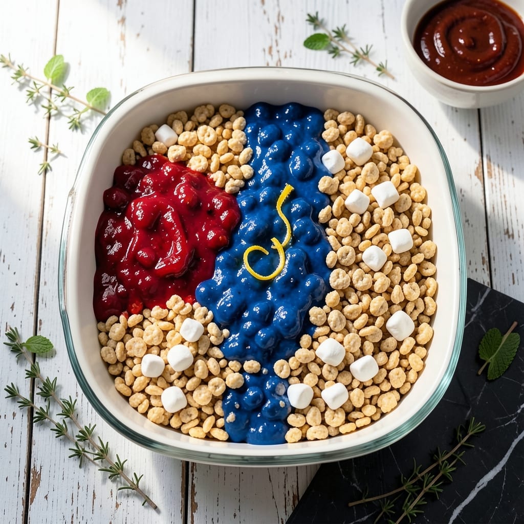 Fourth of July Rice Krispie Treat Recipe: Festive Red White and Blue Layers