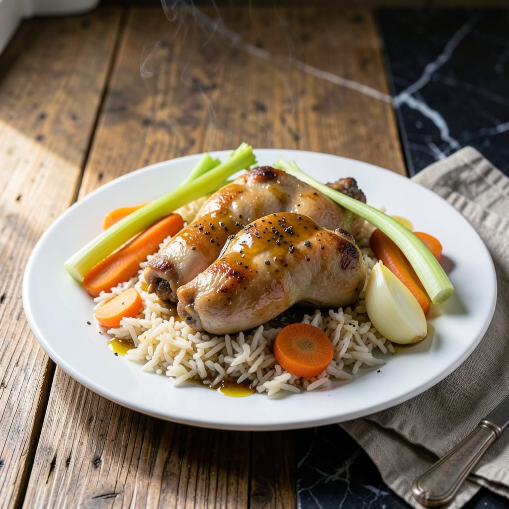 Boiled Chicken Thighs and Rice Recipe: Tender Meat With Fluffy Grains