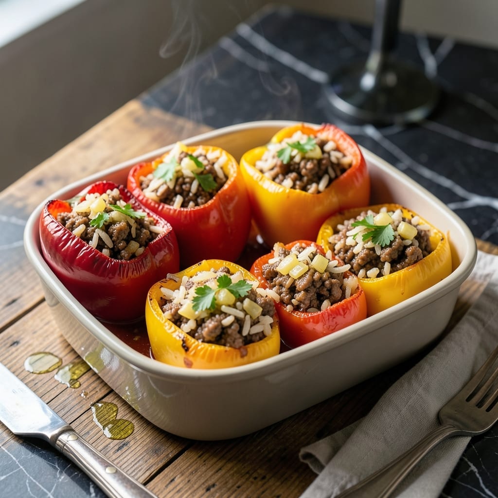Recipe For Stuffed Bell Peppers With Rice And Ground Beef: Classic One-Dish Family Dinner