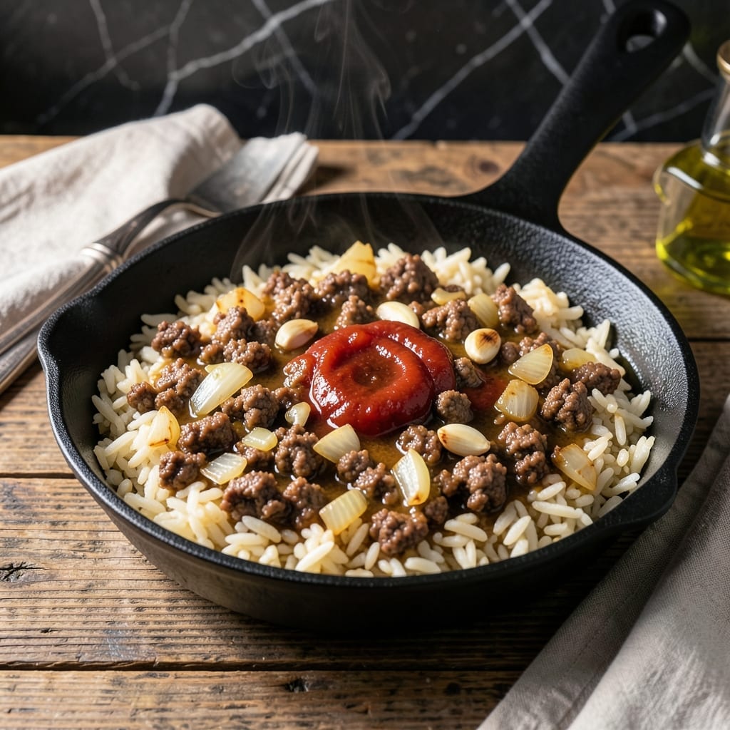 Hashed Beef Rice Recipe: Savory Ground Meat and Fluffy Grains Hashed Beef Rice Recipe: Savory Ground Meat and Fluffy Grains