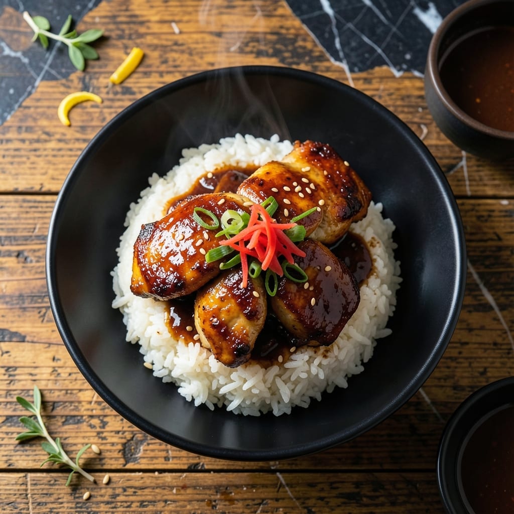 Japanese Teriyaki Chicken Rice Bowl Recipe: Glazed Chicken With Steamed Rice