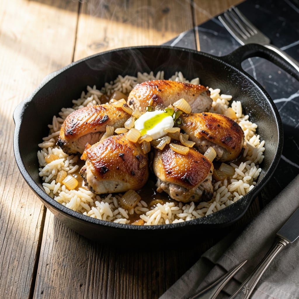 One Pot Crispy Chicken and Rice Recipe: Golden Crust and Fluffy Grains