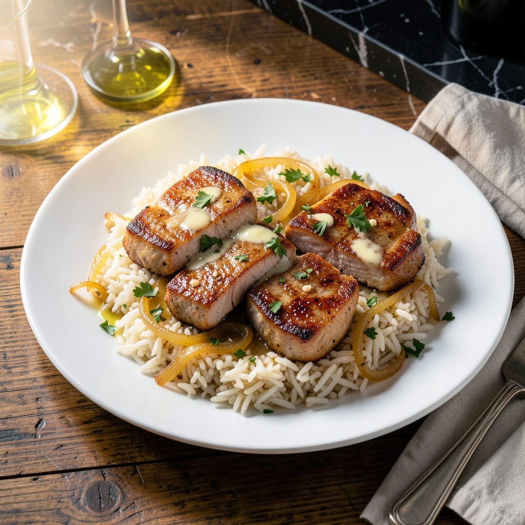 Boneless Pork Chops And Rice Recipe: Garlic Butter Glazed With Fluffy Grains Boneless Pork Chops And Rice Recipe: Garlic Butter Glazed With Fluffy Grains