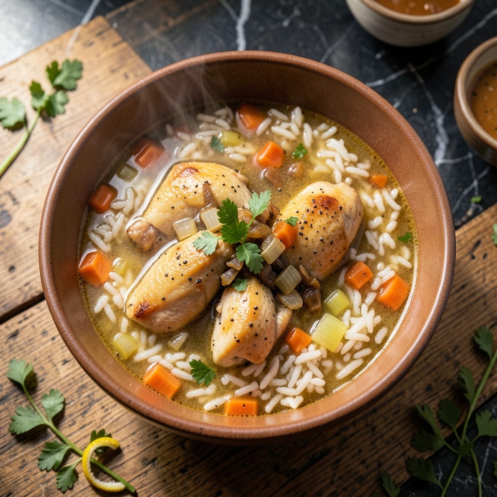 Vegan Chicken and Rice Soup Recipe: Savory Broth with Plant-Based Protein