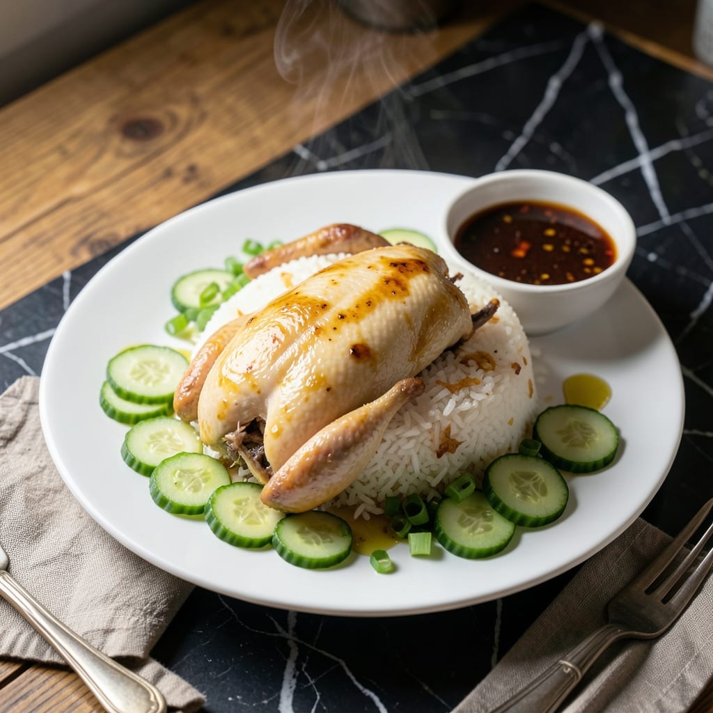 Chinese Hainanese Chicken Rice Recipe: Silky Poached Chicken With Aromatic Rice