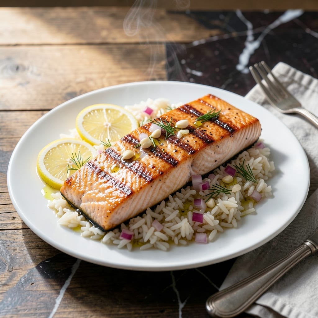 Greek Salmon and Rice Recipe: Mediterranean Flavors in One Pan Greek Salmon and Rice Recipe: Mediterranean Flavors in One Pan