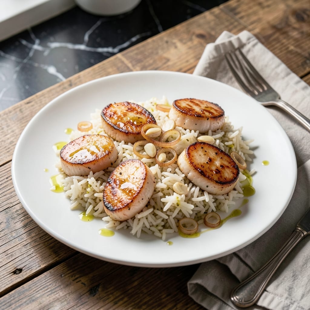 Rice and Scallops Recipe: Buttery Seared Delicacy Over Fluffy Grains Rice and Scallops Recipe: Buttery Seared Delicacy Over Fluffy Grains