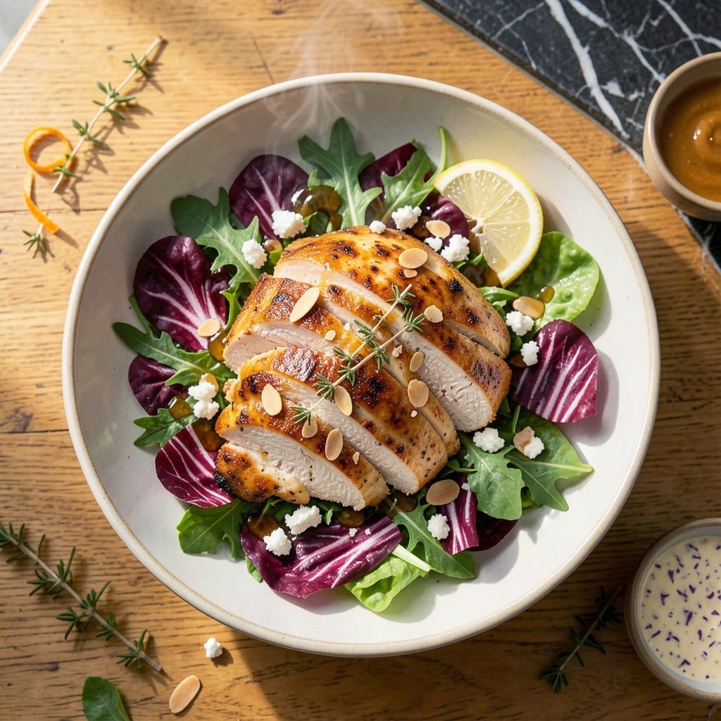 Roasted Chicken Salad Recipe: Crunchy Greens with Warm Herbed Chicken