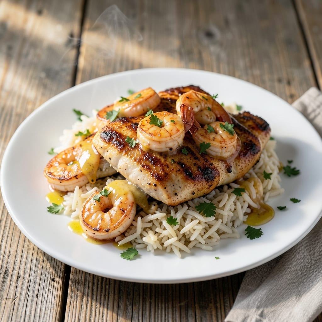 Chicken Scampi With Parmesan Rice Recipe: Garlicky Shrimp Over Cheesy Grains