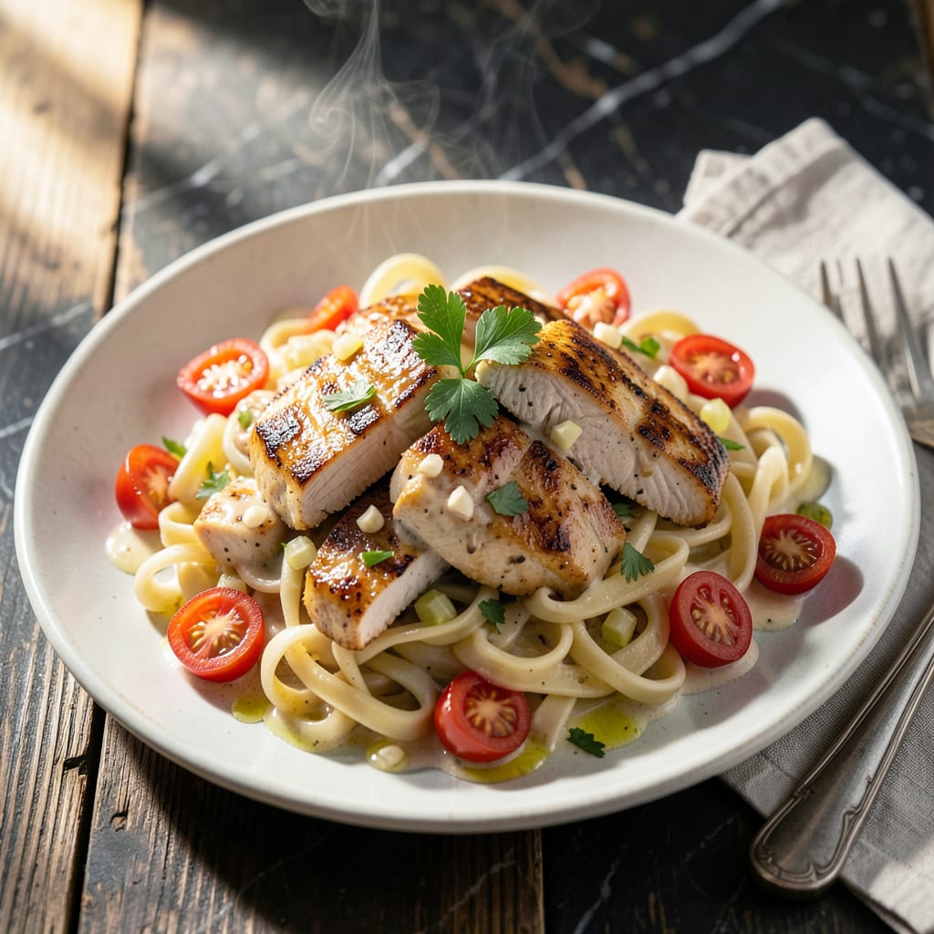 Visual representation of gluten free pasta chicken recipe