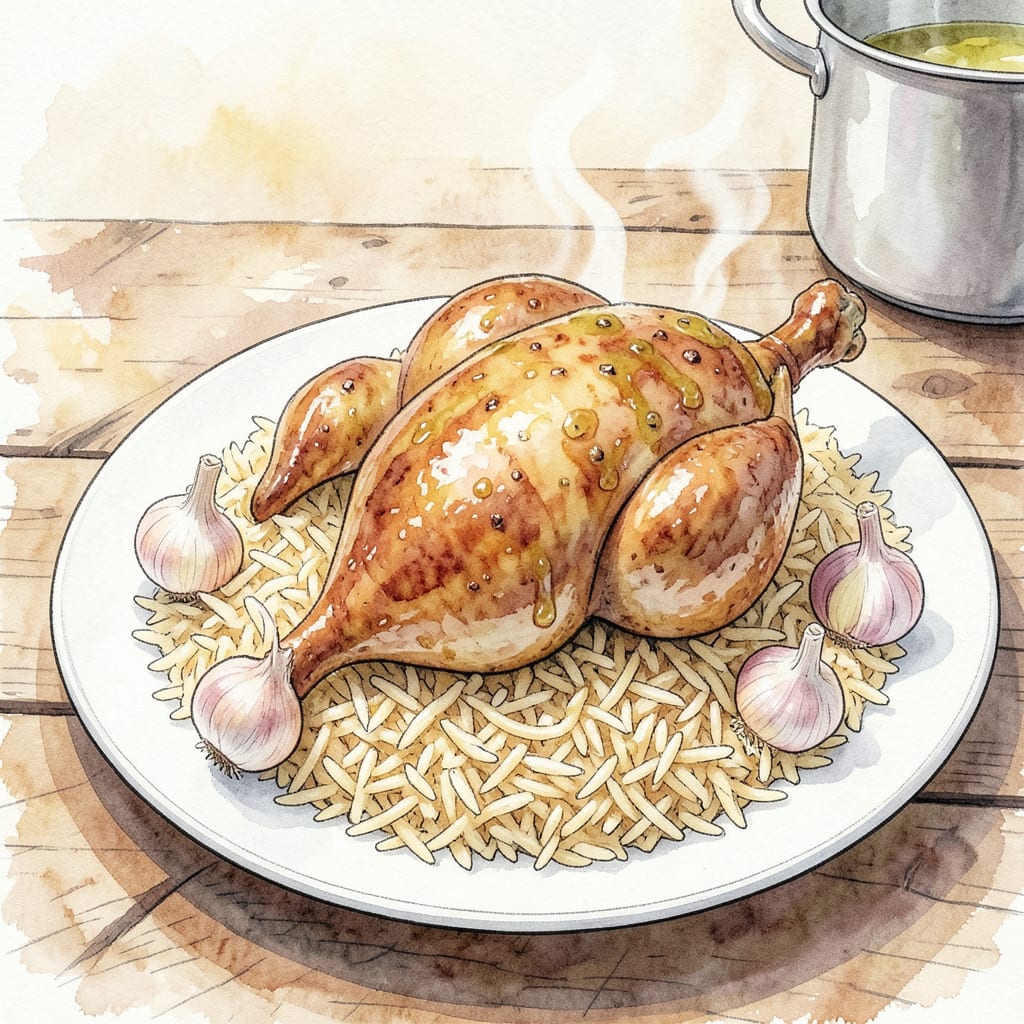 Visual representation of Halal Chicken and Rice Recipe: Flavorful One Pot Comfort