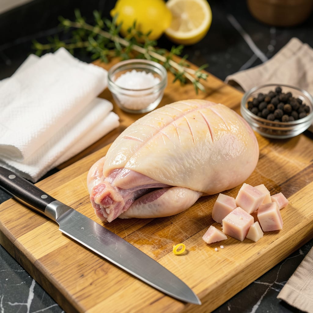How to Dice Chicken Thighs: Uniform Pieces for Even Cooking Every Time example with annotations