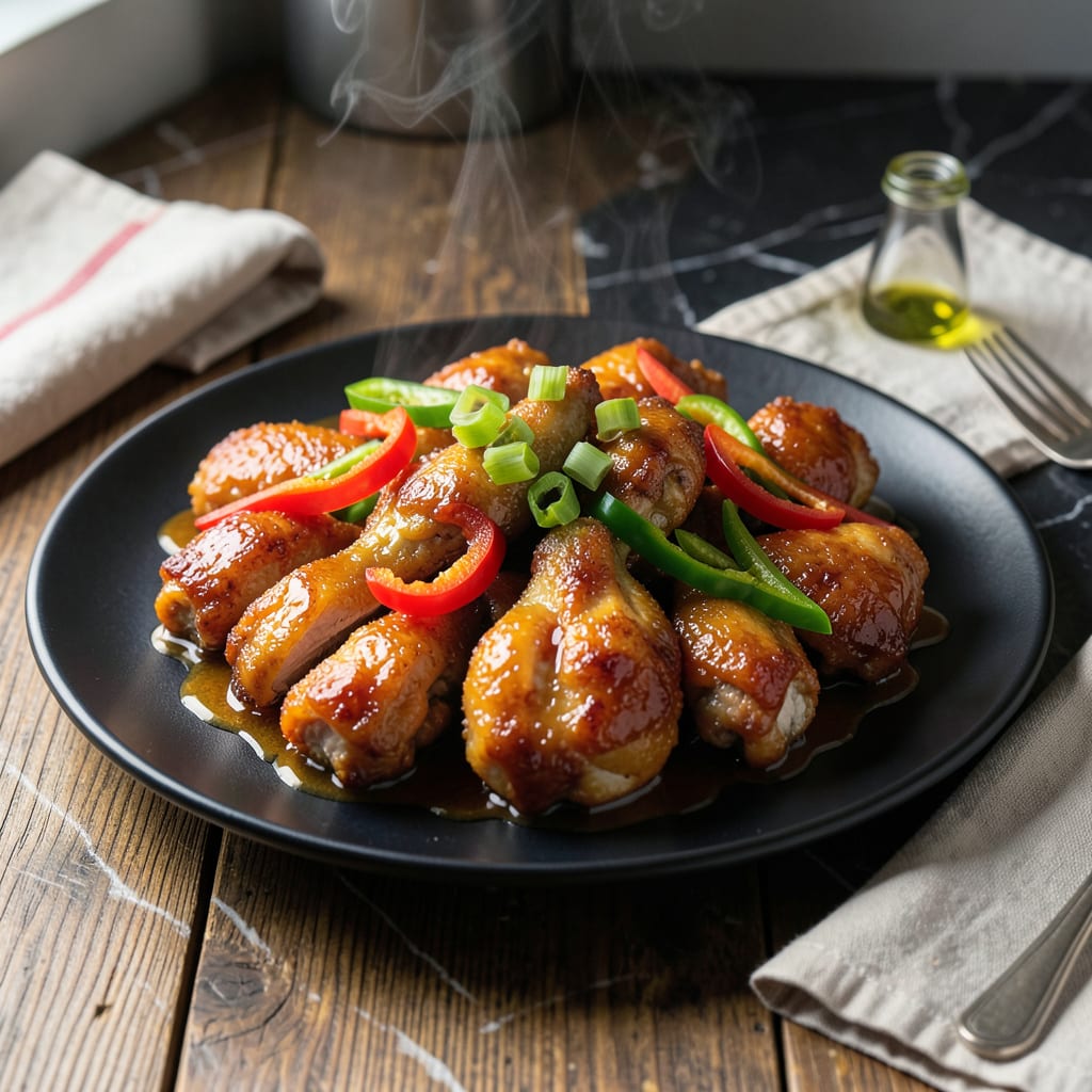 korean sweet and sour chicken recipe illustration with key details
