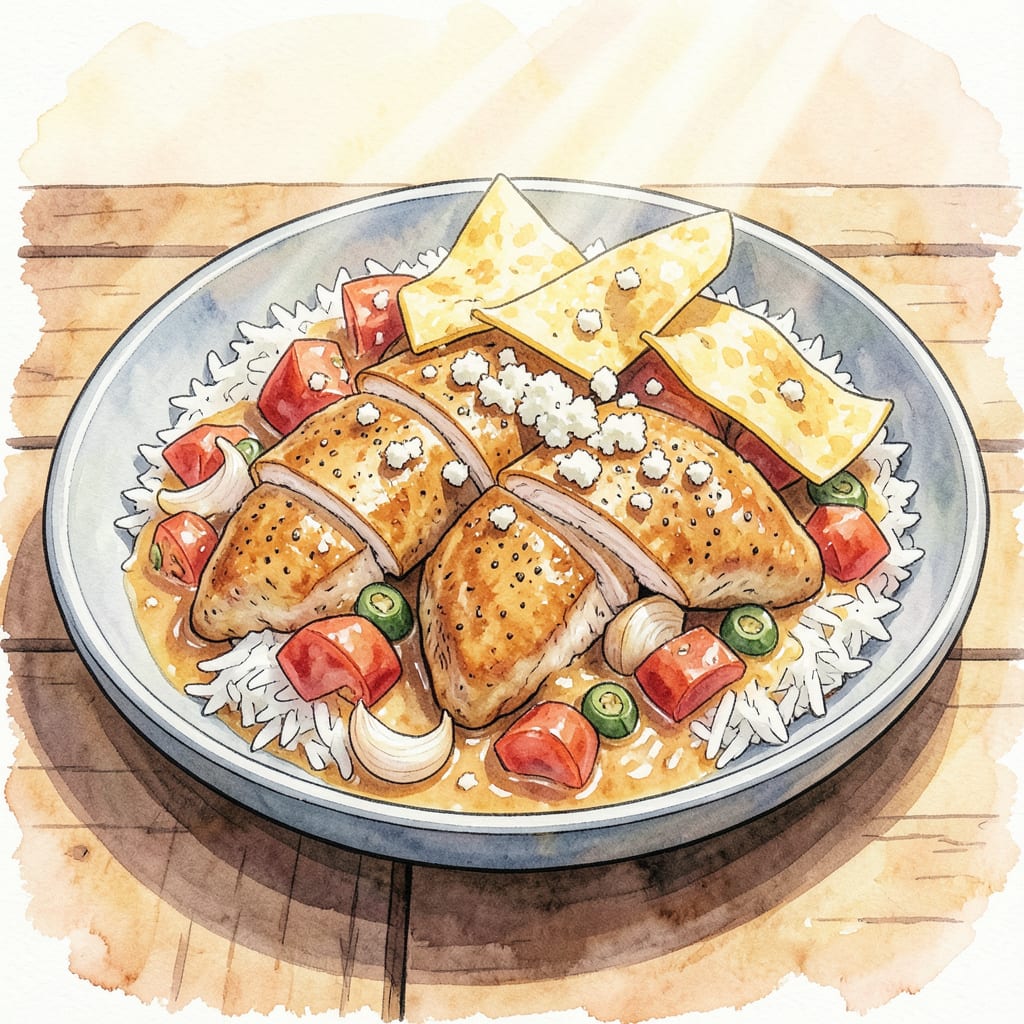 Complete mexican chicken cheese and rice recipe overview image