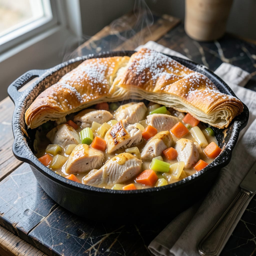 one pot chicken pot pie recipe example with annotations